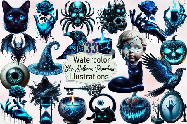 Creepy Black and Blue Halloween Pumpkin Sublimation SVGArt 