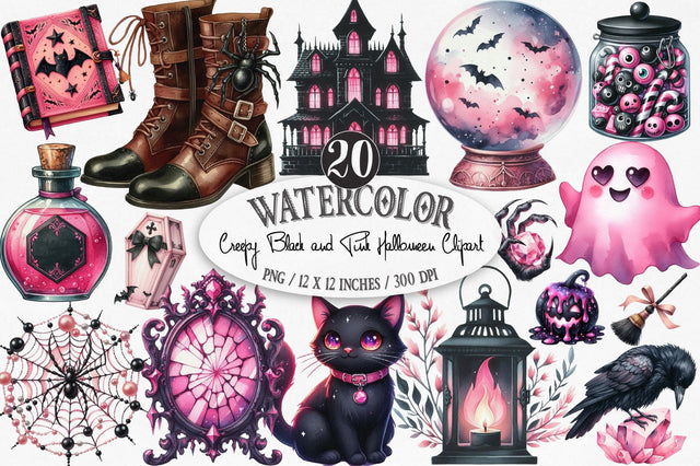 Creepy Black and Pink Halloween Cliparts Sublimation SVGista 