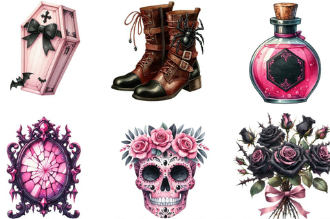 Creepy Black and Pink Halloween Cliparts Sublimation SVGista 