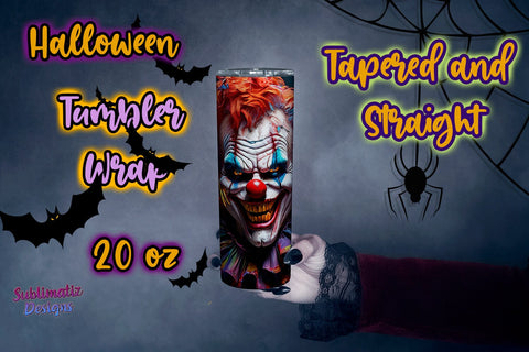 Creepy Clown Halloween Tumbler Wrap | 20 oz Skinny Tumbler Wrap Sublimation Design Sublimation Sublimatiz Designs 
