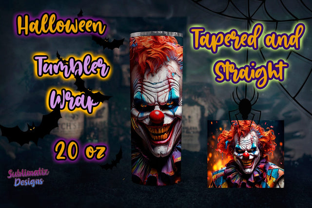 Creepy Clown Halloween Tumbler Wrap | 20 oz Skinny Tumbler Wrap Sublimation Design Sublimation Sublimatiz Designs 