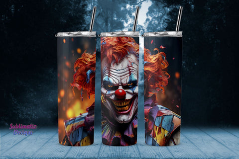 Creepy Clown Halloween Tumbler Wrap | 20 oz Skinny Tumbler Wrap Sublimation Design Sublimation Sublimatiz Designs 
