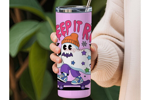 Creepy Cute Ghost Skater 20oz Tumbler Sublimation DesignSVG 