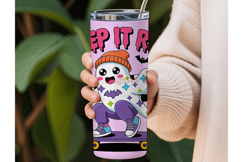 Creepy Cute Ghost Skater 20oz Tumbler Sublimation DesignSVG 