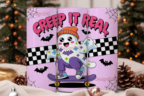 Creepy Cute Ghost Skater 20oz Tumbler Sublimation DesignSVG 