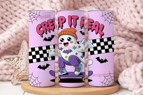 Creepy Cute Ghost Skater 20oz Tumbler Sublimation DesignSVG 