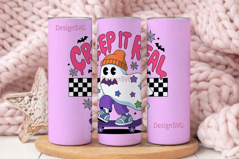 Creepy Cute Ghost Skater 20oz Tumbler Sublimation DesignSVG 