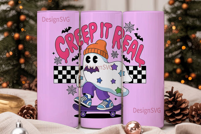 Creepy Cute Ghost Skater 20oz Tumbler Sublimation DesignSVG 