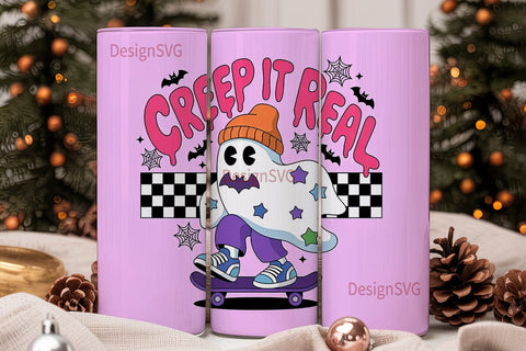 Creepy Cute Ghost Skater 20oz Tumbler Sublimation DesignSVG 