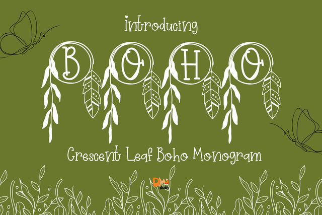 Crescent Leaf Boho Monogram Font Dm Letter Studio 