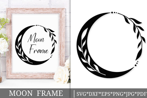 Crescent Moon Botanical Frame SVG | Celestial Wreath Cut File for Cricut & Silhouette SVG Tafti Art 