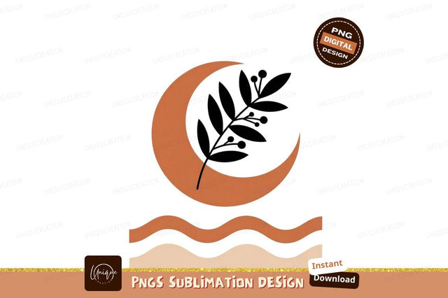 Crescent moon branch waves leaves berries Sublimation Designangry 