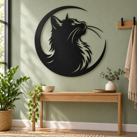 Crescent Moon Cat Laser SVG | Cat Moon Svg| Celestial Cat DXF | Cat Metal Wall Art | Witchy Cat Svg| Plasma Cut File | CNC Laser Cut Design SVG HappyDesignStudio 