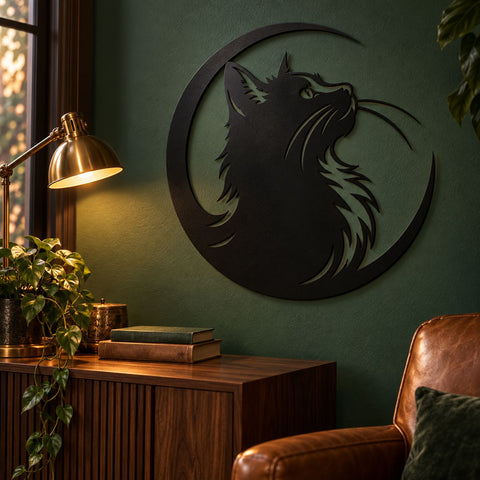 Crescent Moon Cat Laser SVG | Cat Moon Svg| Celestial Cat DXF | Cat Metal Wall Art | Witchy Cat Svg| Plasma Cut File | CNC Laser Cut Design SVG HappyDesignStudio 