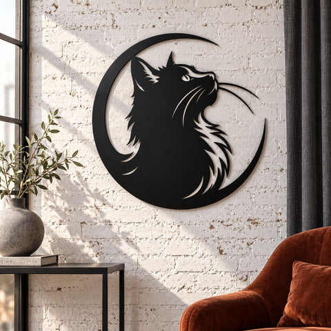 Crescent Moon Cat Laser SVG | Cat Moon Svg| Celestial Cat DXF | Cat Metal Wall Art | Witchy Cat Svg| Plasma Cut File | CNC Laser Cut Design SVG HappyDesignStudio 