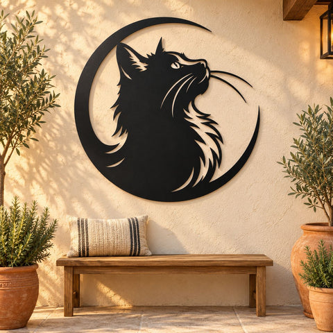Crescent Moon Cat Laser SVG | Cat Moon Svg| Celestial Cat DXF | Cat Metal Wall Art | Witchy Cat Svg| Plasma Cut File | CNC Laser Cut Design SVG HappyDesignStudio 