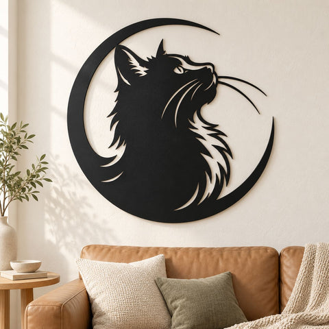 Crescent Moon Cat Laser SVG | Cat Moon Svg| Celestial Cat DXF | Cat Metal Wall Art | Witchy Cat Svg| Plasma Cut File | CNC Laser Cut Design SVG HappyDesignStudio 