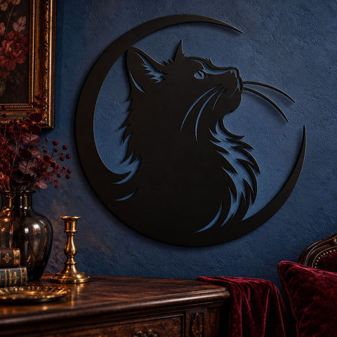 Crescent Moon Cat Laser SVG | Cat Moon Svg| Celestial Cat DXF | Cat Metal Wall Art | Witchy Cat Svg| Plasma Cut File | CNC Laser Cut Design SVG HappyDesignStudio 