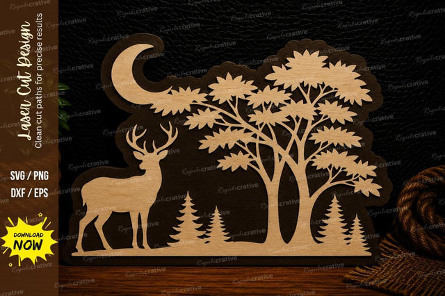 Crescent Moon Deer Woodland Laser Cut SVG Design SVG Regulrcrative 