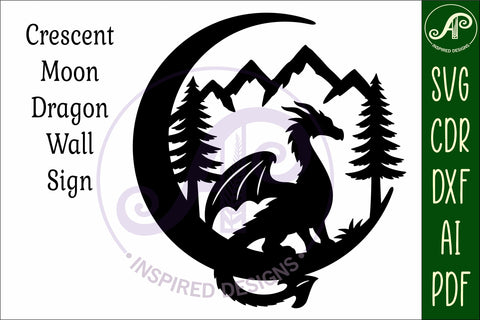 Crescent Moon Dragon wall sign SVG APInspireddesigns 