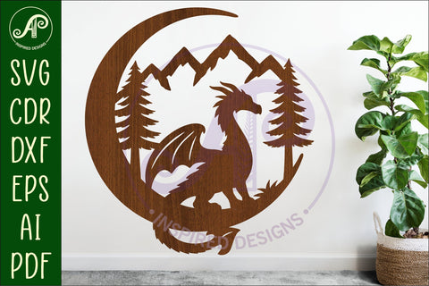 Crescent Moon Dragon wall sign SVG APInspireddesigns 