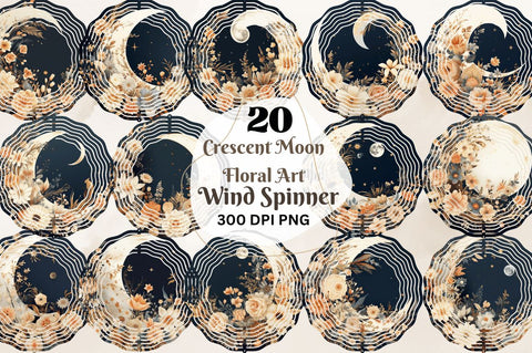 Crescent Moon Floral Art Wind Spinner Sublimation Bundle Sublimation Regulrcrative 