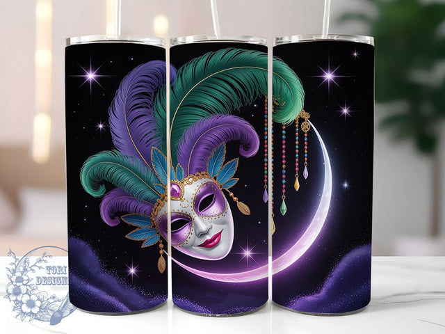 Crescent Moon Mardi Gras Tumbler, Festival Mask Carnival Wrap, Festive Party Cup, 20oz Sublimation Wrap, New Orleans Celebration Tumbler, Moon Mask Design Cup, Mardi Gras Festival Theme Wrap Sublimation ToriDesigns 