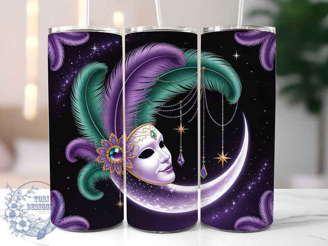 Crescent Moon Mardi Gras Tumbler, Festival Mask Carnival Wrap, Festive Party Cup, 20oz Sublimation Wrap, New Orleans Celebration Tumbler, Moon Mask Design Cup, Mardi Gras Festival Theme Wrap Sublimation ToriDesigns 