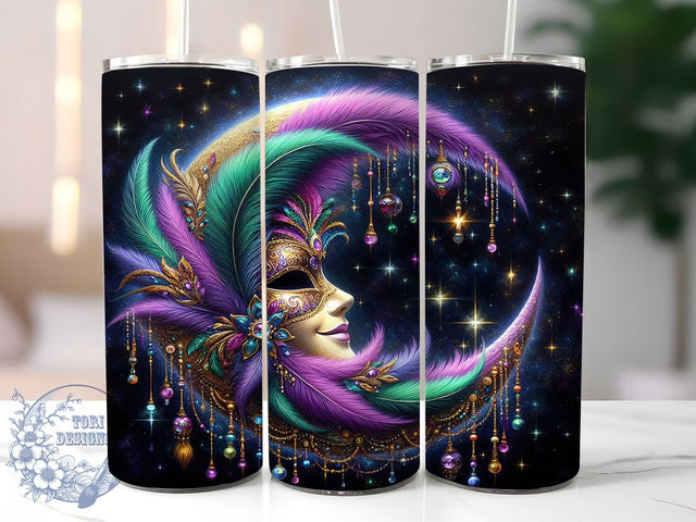 Crescent Moon Mardi Gras Tumbler, Festival Mask Carnival Wrap, Festive Party Cup, 20oz Sublimation Wrap, New Orleans Celebration Tumbler, Moon Mask Design Cup, Mardi Gras Festival Theme Wrap Sublimation ToriDesigns 