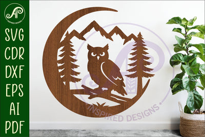 Crescent Moon Owl animal wall sign SVG APInspireddesigns 