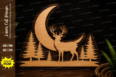 Crescent Moon Stag Forest Laser Cut SVG Design SVG Regulrcrative 
