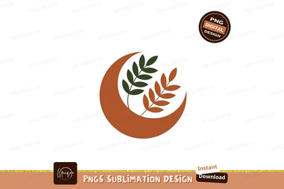 Crescent moon with green and orange leaves image Sublimation Designangry 