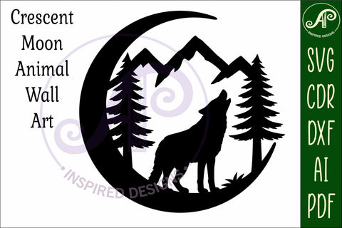 Crescent Moon Wolf animal wall sign SVG APInspireddesigns 