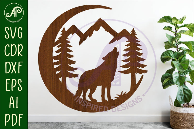 Crescent Moon Wolf animal wall sign SVG APInspireddesigns 