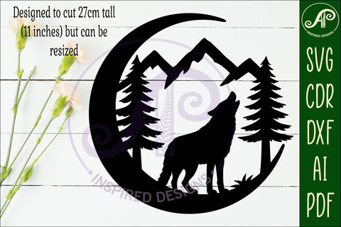 Crescent Moon Wolf animal wall sign SVG APInspireddesigns 