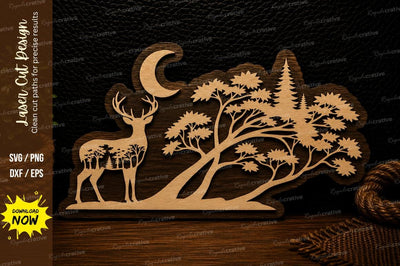 Crescent Moon Woodland Deer Laser Cut SVG Design SVG Regulrcrative 