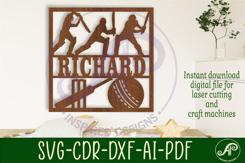 Cricket themed name sign svg laser SVG APInspireddesigns 