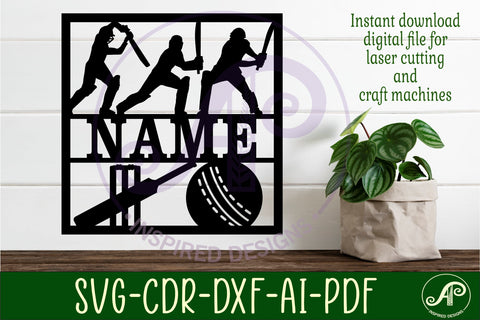 Cricket themed name sign svg laser SVG APInspireddesigns 