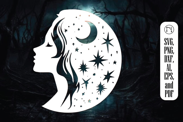 Cricut Mystical Moon Girl SVG Cut File SVG MD JOYNAL ABDIN 