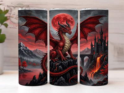 Crimson Dragon Castle 20oz Tumbler, Crimson Dragon, Dragon Castle, Crimson Castle, Dragon Tumbler, 20oz Tumbler, Castle Tumbler, Tumbler Wrap Sublimation Lara' s Designs 
