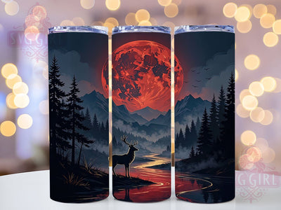 Crimson Moon Stag 20oz Tumbler, Crimson Moon, Majestic Stag, Woodland Gothic, 20oz Wrap, Rustic Nature, Sublimation Tumbler, Scenic Pattern Sublimation SvggirlplusArt 