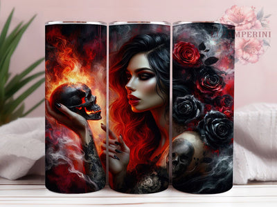 Crimson Rose Gothic Skull Tumbler, Crimson Rose, Tattoo Style, Dark Romance, Edgy Design, Valentine Alternative, 20Oz Tumbler, Sublimation Wrap Sublimation Li Zamperini 