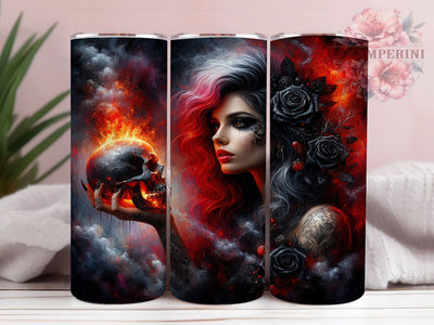 Crimson Rose Gothic Skull Tumbler, Crimson Rose, Tattoo Style, Dark Romance, Edgy Design, Valentine Alternative, 20Oz Tumbler, Sublimation Wrap Sublimation Li Zamperini 