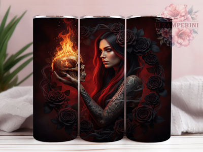 Crimson Rose Gothic Skull Tumbler, Crimson Rose, Tattoo Style, Dark Romance, Edgy Design, Valentine Alternative, 20Oz Tumbler, Sublimation Wrap Sublimation Li Zamperini 
