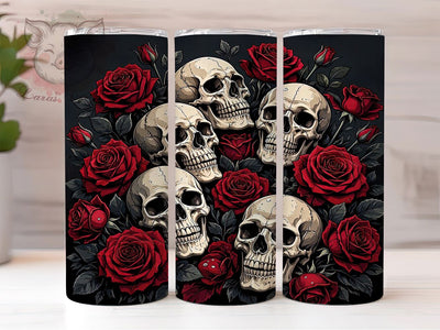 Crimson Skull Rose Glow 20oz Tumbler, Skull Motif, Rose Accent, Crimson Theme, Glow Art Design, Gothic Flair, Sublimation Wrap, 20oz Tumbler Sublimation Lara' s Designs 