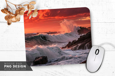 Crimson Sunset Over Majestic Waves Mouse Pad Sublimation Regulrcrative 
