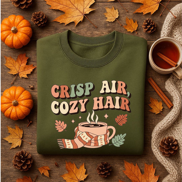 Crisp Air Cozy Hair PNG, Fall Sublimation Design, Cozy Autumn Quote PNG, Pumpkin Spice Clipart, Fall PNG for Shirts, Mugs, Auntumn Png SVG TiffsCraftyCreations 