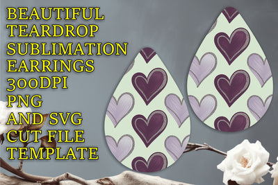 crisp and colorful PNG, Gorgeous teardrop earrings design, Heart Sublimation HoodArtCraft 