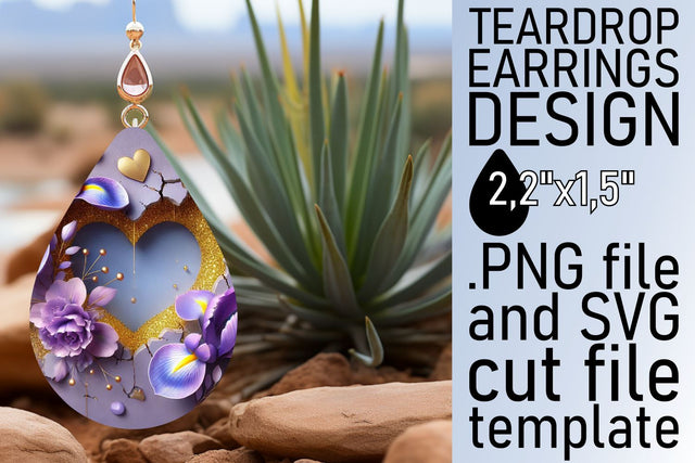 crisp PNG available! , Unique teardrop earrings design, 3D Heart Sublimation afrosvg 