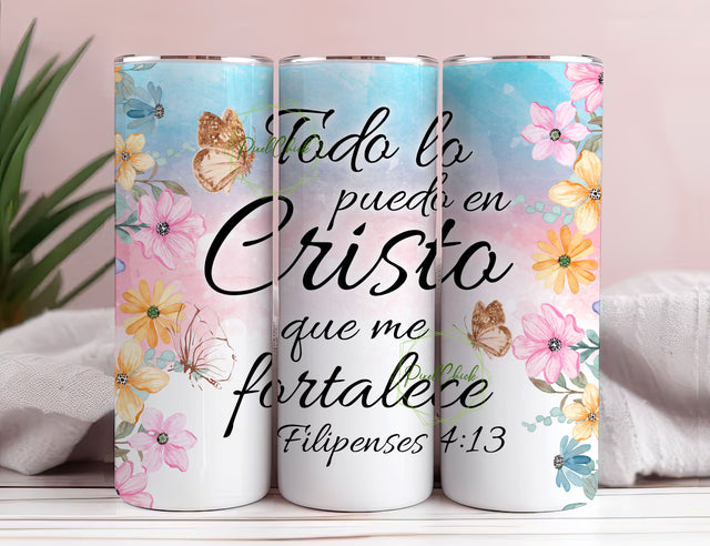 Cristiano Tumbler Wrap, 20oz Skinny Tumbler Sublimation Design, Spanish Bible Verse 20oz Tumbler Png, 20oz Tumbler Designs Sublimation PixelChick 